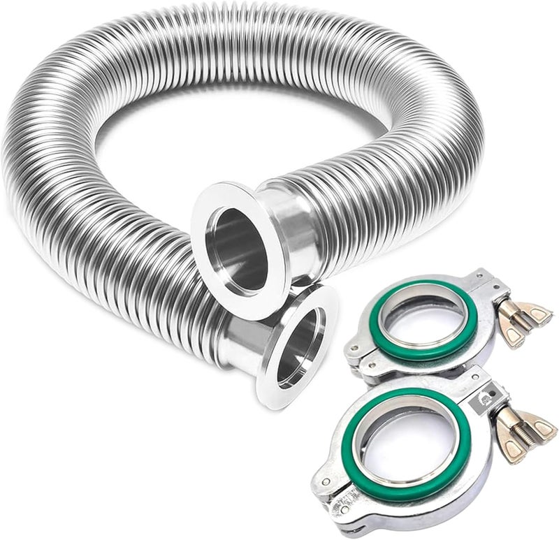 BROWNIAN MOTION TECHNOLOGY ISO-KF KF40 NW40 Standard Stainless Steel Corrugated Bellow Hose Set, 1200mm KF40 Thick Wall Bellow Hose with 2 Aluminum Clamps, 2 SS Centering Rings, 2 FKM O-Rings - Image 1